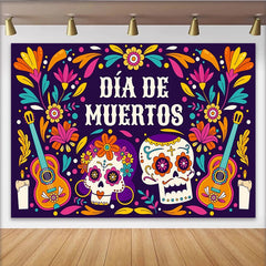 Lofaris Toile de fond du Jour des Morts, crânes en sucre et fleurs vibrantes, décor festif pour célébration mexicaine et photographie