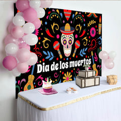 Lofaris Toile de fond Dia de los Muertos avec crâne mexicain et motifs colorés, arrière-plan de fête traditionnel pour studio photo