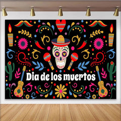 Lofaris Toile de fond Dia de los Muertos avec crâne mexicain et motifs colorés, arrière-plan de fête traditionnel pour studio photo