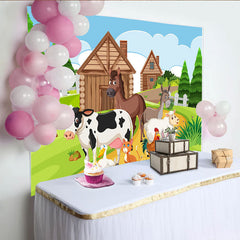 Lofaris Toile de fond pour anniversaire animaux de la ferme dessin animé pour enfants, magnifique décor de scène de ferme pour studio photo