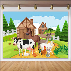 Lofaris Toile de fond pour anniversaire animaux de la ferme dessin animé pour enfants, magnifique décor de scène de ferme pour studio photo