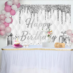 Lofaris Toile de fond pour anniversaire paillettes argentées avec diamants et champagne, élégant décor de fête avec cadeaux pour studio photo