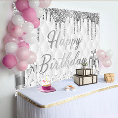 Lofaris Toile de fond pour anniversaire paillettes argentées avec diamants et champagne, élégant décor de fête avec cadeaux pour studio photo
