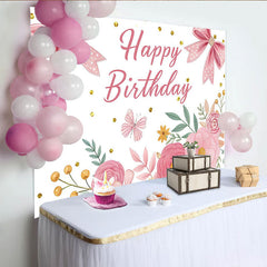 Lofaris Toile de fond pour anniversaire fille fleurs roses et papillons, magnifique décor étincelant pour séance photo de fête