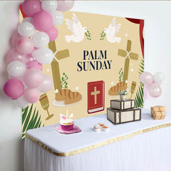 Lofaris Toile de Fond de Fête pour Célébration du Dimanche des Rameaux avec Colombes, Croix, Pain et Calice pour Événements Religieux