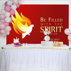 Lofaris Toile de Fond de Fête du Dimanche de la Pentecôte Rouge et Or, Motif Colombe du Saint-Esprit et Flammes pour Événements d'Église