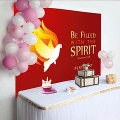 Lofaris Toile de Fond de Fête du Dimanche de la Pentecôte Rouge et Or, Motif Colombe du Saint-Esprit et Flammes pour Événements d'Église