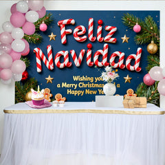 Lofaris Toile de Fond de Fête Lettres Sucre d'Orge Feliz Navidad avec Bonhommes en Pain d'Épices, Décoration Festive Noël Nouvel An