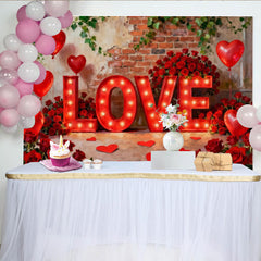 Lofaris Toile de Fond de F¨ºte ¨¦l¨¦gante Roses Rouges et Lettres LOVE Illumin¨¦es, D¨¦coration de C¨¦l¨¦bration Romantique de la Saint-Valentin