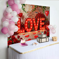 Lofaris Toile de Fond de F¨ºte ¨¦l¨¦gante Roses Rouges et Lettres LOVE Illumin¨¦es, D¨¦coration de C¨¦l¨¦bration Romantique de la Saint-Valentin