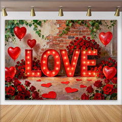 Lofaris Toile de Fond de Fête Élégante Roses Rouges et Lettres LOVE Illuminées, Décoration de Célébration Romantique de la Saint-Valentin