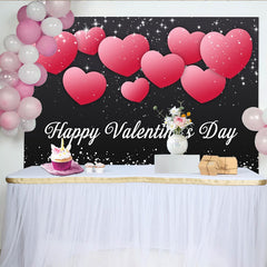 Lofaris Toile de Fond de Fête Bonne Saint-Valentin Cœurs Noirs et Roses, Décoration de Célébration Romantique Étincelante