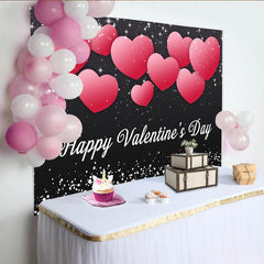 Lofaris Toile de Fond de Fête Bonne Saint-Valentin Cœurs Noirs et Roses, Décoration de Célébration Romantique Étincelante