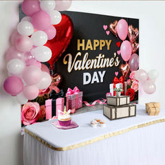 Lofaris Toile de Fond de Fête Bonne Saint-Valentin Cœurs Rouges et Roses Cadeaux, Décoration de Célébration Romantique