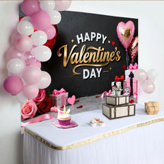 Lofaris Toile de Fond de Fête Bonne Saint-Valentin Noir et Or avec Cœurs Rouges Roses et Roses, Célébration Romantique