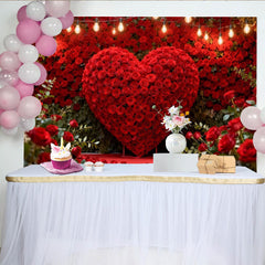 Lofaris Toile de Fond de Fête Cœur en Rose Rouge et Guirlandes Lumineuses, Décoration Romantique Mariage Anniversaire Saint-Valentin