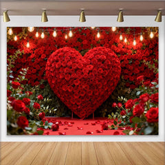 Lofaris Toile de Fond de Fête Cœur en Rose Rouge et Guirlandes Lumineuses, Décoration Romantique Mariage Anniversaire Saint-Valentin