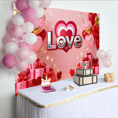 Lofaris Toile de Fond de Fête Ballons Cœur Roses et Rouges avec Texte Love, Décoration Romantique Fiançailles Anniversaire Saint-Valentin