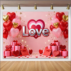 Lofaris Toile de Fond de Fête Ballons Cœur Roses et Rouges avec Texte Love, Décoration Romantique Fiançailles Anniversaire Saint-Valentin