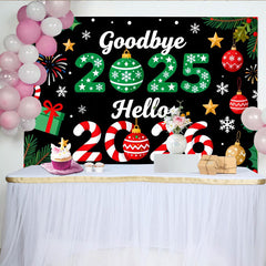 Lofaris Toile de Fond de Fête Au Revoir 2025 Bonjour 2026 Nouvel An et Noël, Décoration Festive Vacances d'Hiver