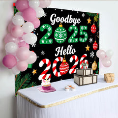 Lofaris Toile de Fond de Fête Au Revoir 2025 Bonjour 2026 Nouvel An et Noël, Décoration Festive Vacances d'Hiver