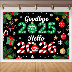 Lofaris Toile de Fond de Fête Au Revoir 2025 Bonjour 2026 Nouvel An et Noël, Décoration Festive Vacances d'Hiver