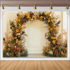 Lofaris Toile de Fond de F¨ºte Arche Florale Tournesol Rustique et Herbe de la Pampa, Mariage Boh¨¨me ou S¨¦ance Photo d'Automne