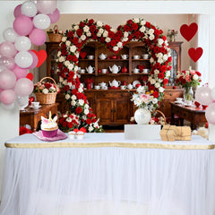 Lofaris Toile de Fond de Fête Arche Florale en Forme de Cœur Rose Rouge et Blanc, Décoration Romantique Mariage Saint-Valentin