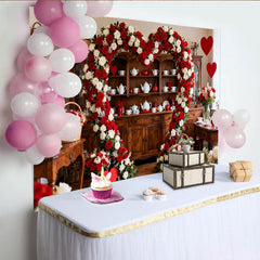 Lofaris Toile de Fond de Fête Arche Florale en Forme de Cœur Rose Rouge et Blanc, Décoration Romantique Mariage Saint-Valentin