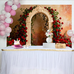 Lofaris Toile de Fond de F¨ºte ¨¦l¨¦gante Arche avec Roses Rouges et Verdure, D¨¦coration Romantique Mariage, Anniversaire ou Saint-Valentin