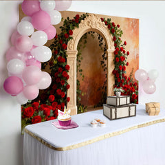 Lofaris Toile de Fond de F¨ºte ¨¦l¨¦gante Arche avec Roses Rouges et Verdure, D¨¦coration Romantique Mariage, Anniversaire ou Saint-Valentin