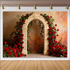 Lofaris Toile de Fond de Fête Élégante Arche avec Roses Rouges et Verdure, Décoration Mariage, Anniversaire ou Saint-Valentin