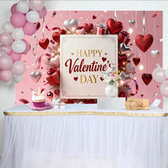 Lofaris Toile de Fond de F¨ºte Rose Bonne Saint-Valentin, Pr¨¦sentant C?urs Rouges et Argent avec Bo?tes Cadeaux et Rubans