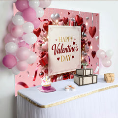 Lofaris Toile de Fond de Fête Rose Bonne Saint-Valentin, Présentant Cœurs Rouges et Argent avec Boîtes Cadeaux et Rubans