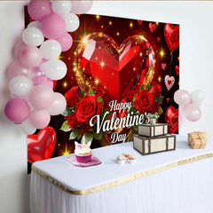 Lofaris Toile de Fond de Fête Bonne Saint-Valentin Gemme Cœur Étincelant Rouge et Roses, Décoration Célébration Amour Romantique