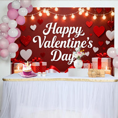 Lofaris Toile de Fond de F¨ºte Romantique Rouge Bonne Saint-Valentin, Pr¨¦sentant C?urs, Guirlandes Lumineuses et Bo?tes Cadeaux