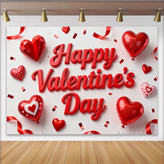 Lofaris Toile de Fond de F¨ºte Bonne Saint-Valentin 3D Rouge avec C?urs, Ballons et Confettis pour C¨¦l¨¦bration Romantique