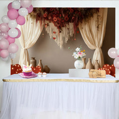 Lofaris Toile de Fond de F¨ºte Rustique Macram¨¦ Roses Rouges et C?urs avec Rideaux Cr¨¨me, pour Mariage Saint-Valentin