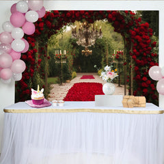 Lofaris Toile de Fond de F¨ºte ¨¦l¨¦gante Arche Roses Rouges et Chemin de P¨¦tales, C¨¦r¨¦monie de Mariage Romantique ou D¨¦coration Fian?ailles