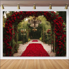 Lofaris Toile de Fond de F¨ºte ¨¦l¨¦gante Arche Roses Rouges et Chemin de P¨¦tales, C¨¦r¨¦monie de Mariage Romantique ou D¨¦coration Fian?ailles