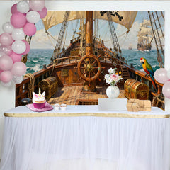 Lofaris Toile de fond de fête bateau pirate et trésor, avec perroquet et mer, pour aventure vintage