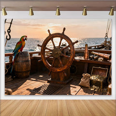 Lofaris Toile de fond de pirate avec trésor et perroquet, pour fête d'aventure en mer et coucher de soleil