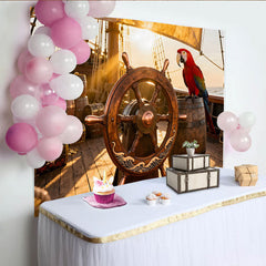 Lofaris Toile de fond de bateau pirate avec trésor et perroquet, pour fête d'anniversaire et aventure nautique.
