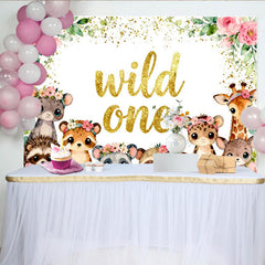 Lofaris Toile de fond Wild One avec animaux de la jungle, florale et pailletée pour 1er anniversaire bébé