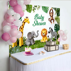 Lofaris Toile de fond baby shower safari avec animaux de la jungle, décoration pour fête de naissance et nouveau-né