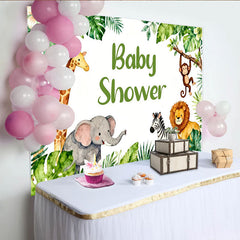 Lofaris Toile de fond baby shower safari animaux aquarelle, jungle tropicale pour fête prénatale garçon ou fille