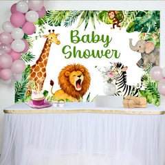 Lofaris Toile de fond baby shower jungle safari animaux, girafe lion zèbre éléphant singe, pour fête prénatale