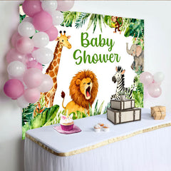 Lofaris Toile de fond baby shower jungle safari animaux, girafe lion zèbre éléphant singe, pour fête prénatale