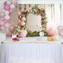 Lofaris Toile de fond pour baby shower florale avec ballons roses pastel et verts sauge, élégant décor de fête pour studio photo et célébration