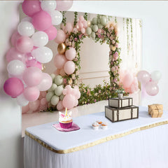 Lofaris Toile de fond pour baby shower florale avec ballons roses pastel et verts sauge, élégant décor de fête pour studio photo et célébration